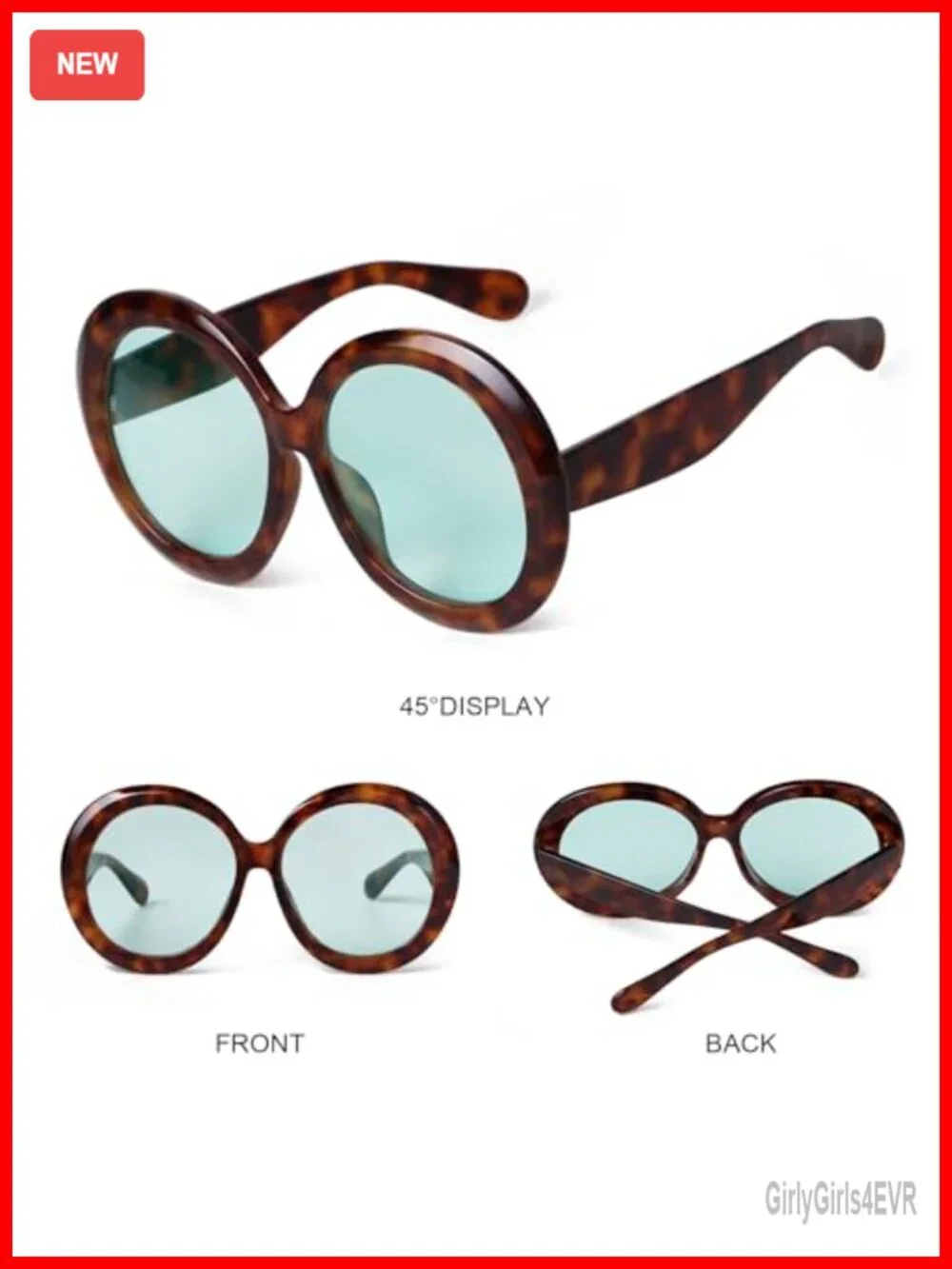 Oversized Round Sunglasses for Women, UV400 Protection, Plastic Frame